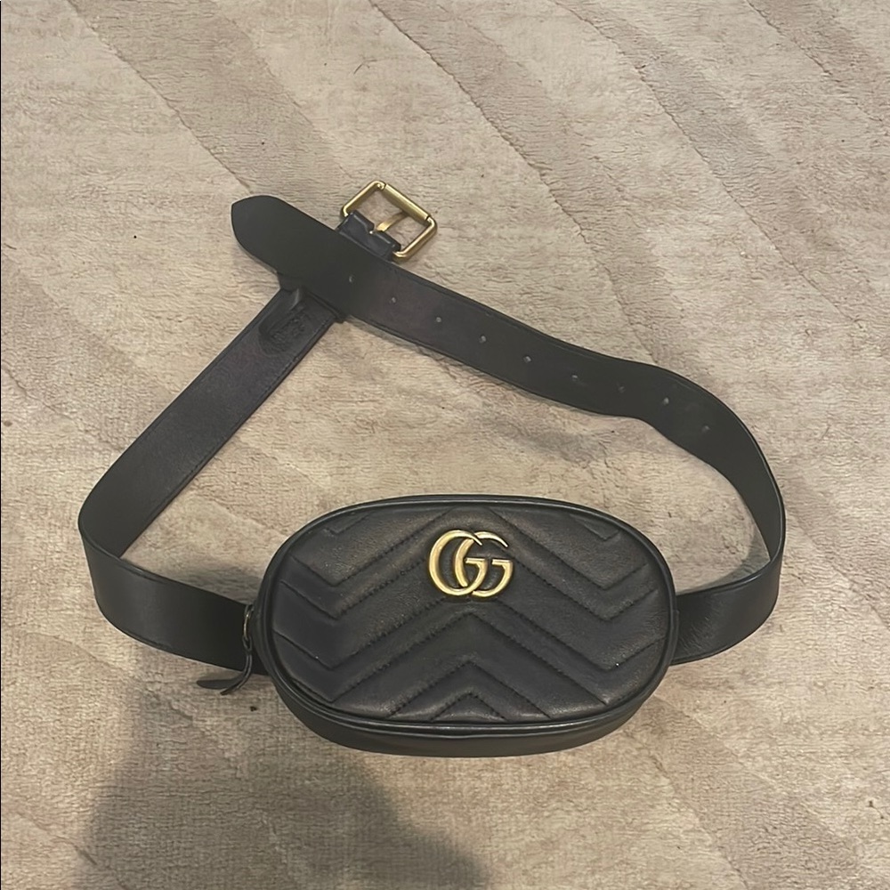 Gucci Black Belt/ Crossbody Bag with Gold Logo